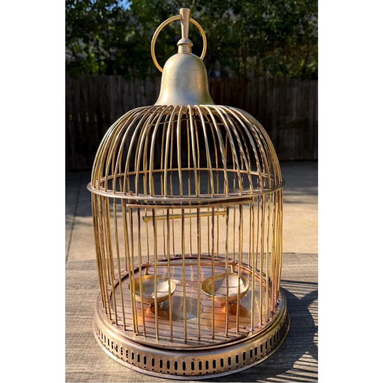 Solid Brass Vintage Mid-Century Domed 16 x 12 Hanging Birdcage Boho Chic Decor - Thumbnail 3