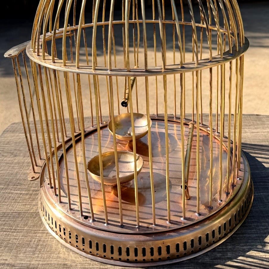 Solid Brass Vintage Mid-Century Domed 16 x 12 Hanging Birdcage Boho Chic Decor - Thumbnail 16