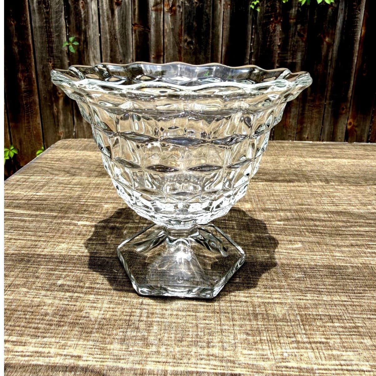 Fostoria 'American' Clear Glass Footed Mayonnaise Bowl/Open Sugar Bowl-Excellent