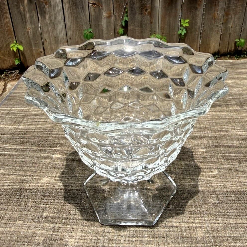 Fostoria 'American' Clear Glass Footed Mayonnaise Bowl/Open Sugar Bowl-Excellent - Thumbnail 2