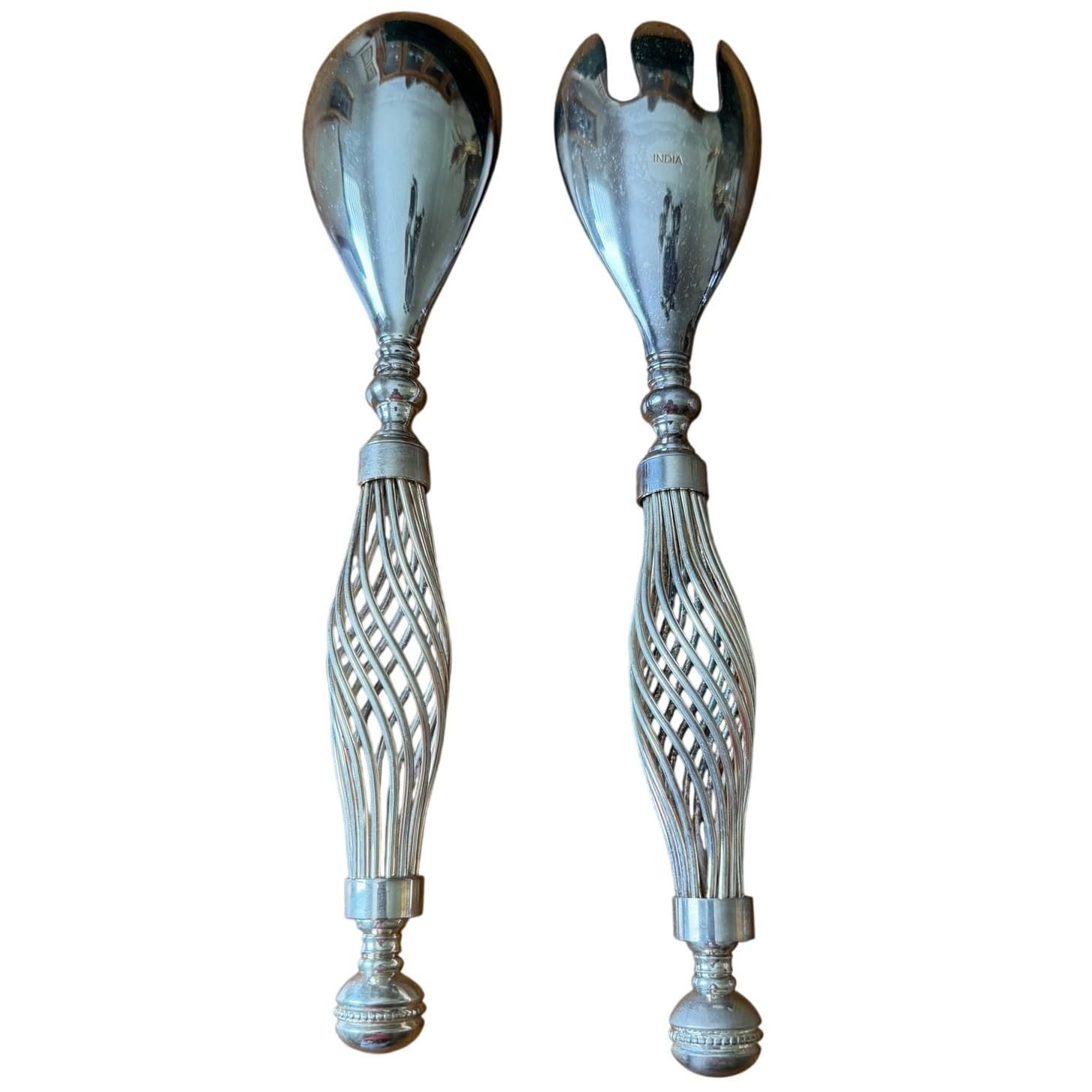 Neiman Marcus Silverplate Salad Serving Set Openwork Handles + Presentation Box - Thumbnail 2