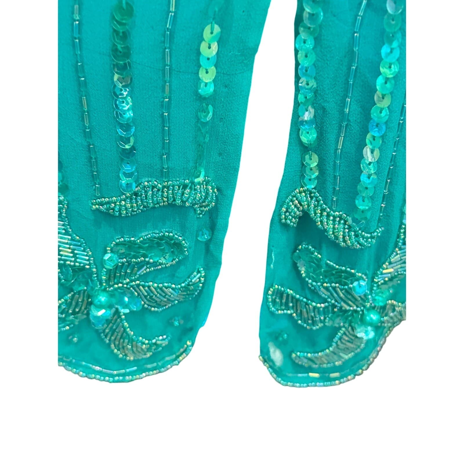 Nadine Boutique Vintage 100% Silk Hand Beaded Turquoise Green Cocktail Dress-M - Thumbnail 10