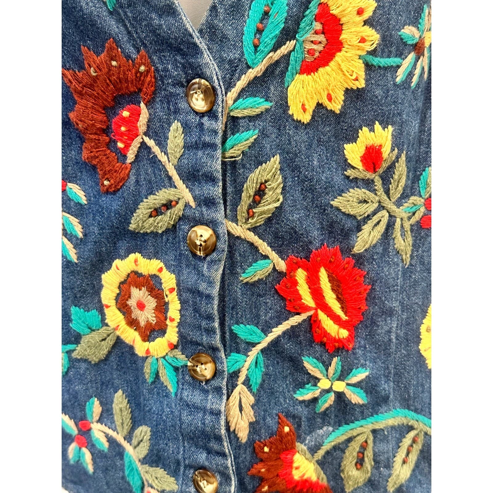 Carroll Reed Vintage Embroidered Denim Vest Women's Size 8-Excellent - Thumbnail 4