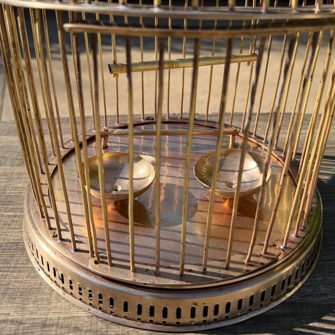 Solid Brass Vintage Mid-Century Domed 16 x 12 Hanging Birdcage Boho Chic Decor - Thumbnail 9