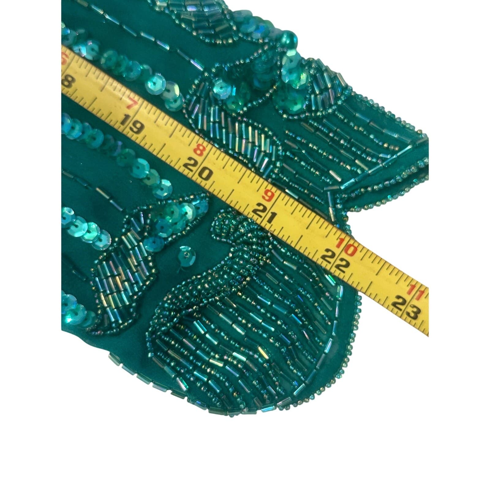 Nadine Boutique Vintage 100% Silk Hand Beaded Turquoise Green Cocktail Dress-M - Thumbnail 19