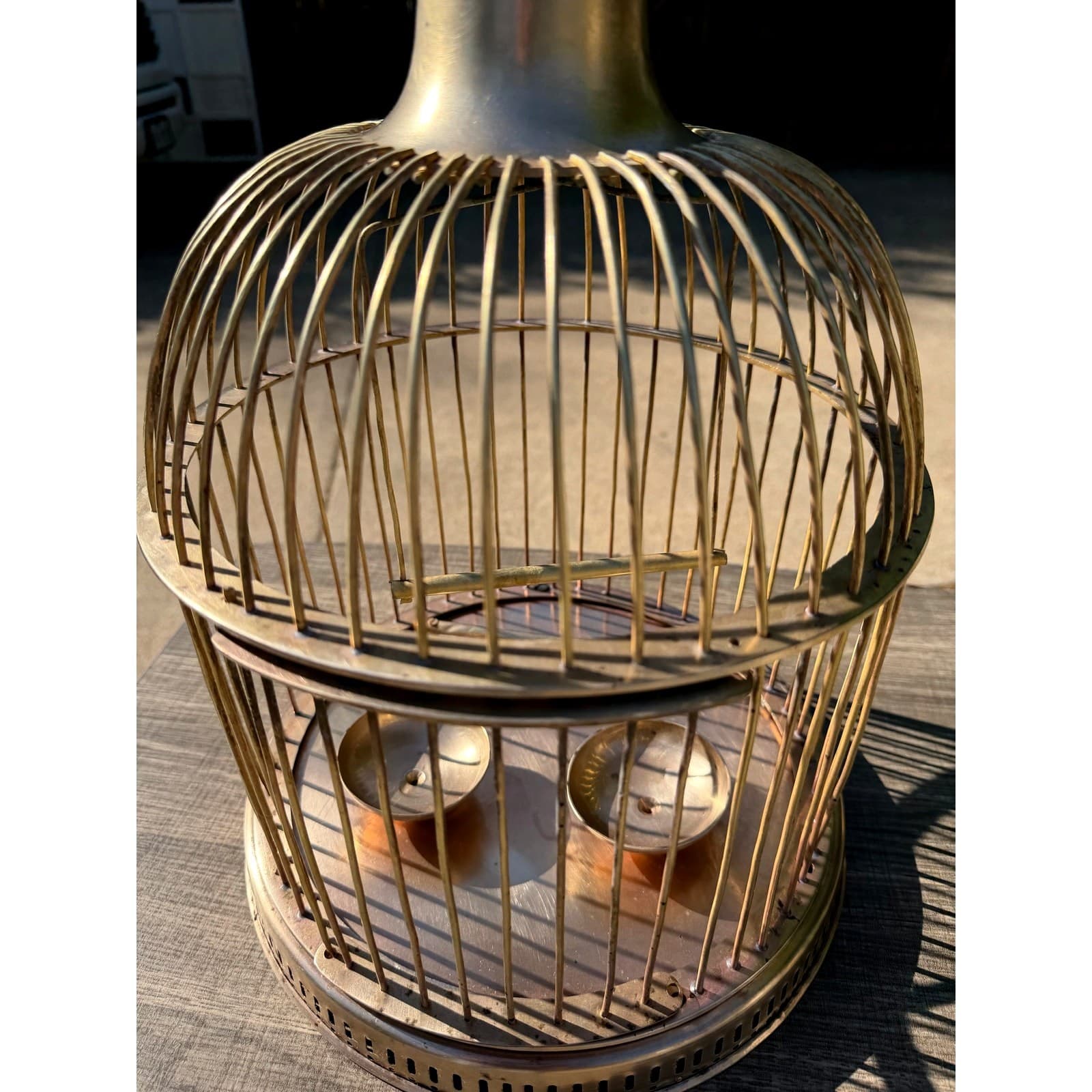 Solid Brass Vintage Mid-Century Domed 16 x 12 Hanging Birdcage Boho Chic Decor - Thumbnail 12