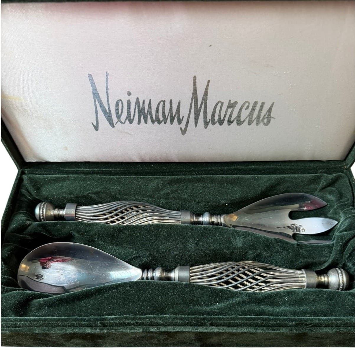 Neiman Marcus Silverplate Salad Serving Set Openwork Handles + Presentation Box - Thumbnail 7