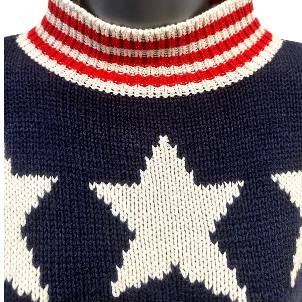 Perry Ellis Vintage 1980s American Flag Intarsia Knit Evil Knievel Levis Sweater - Thumbnail 2