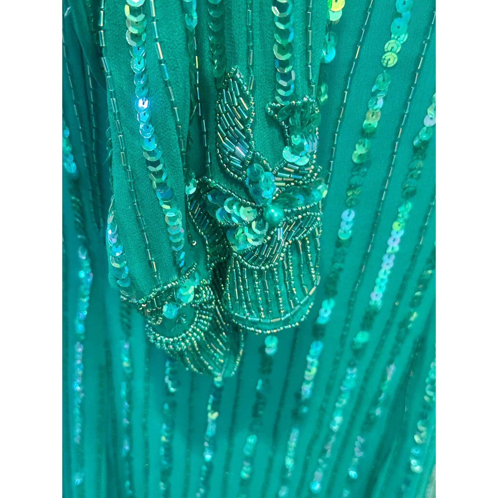 Nadine Boutique Vintage 100% Silk Hand Beaded Turquoise Green Cocktail Dress-M - Thumbnail 5