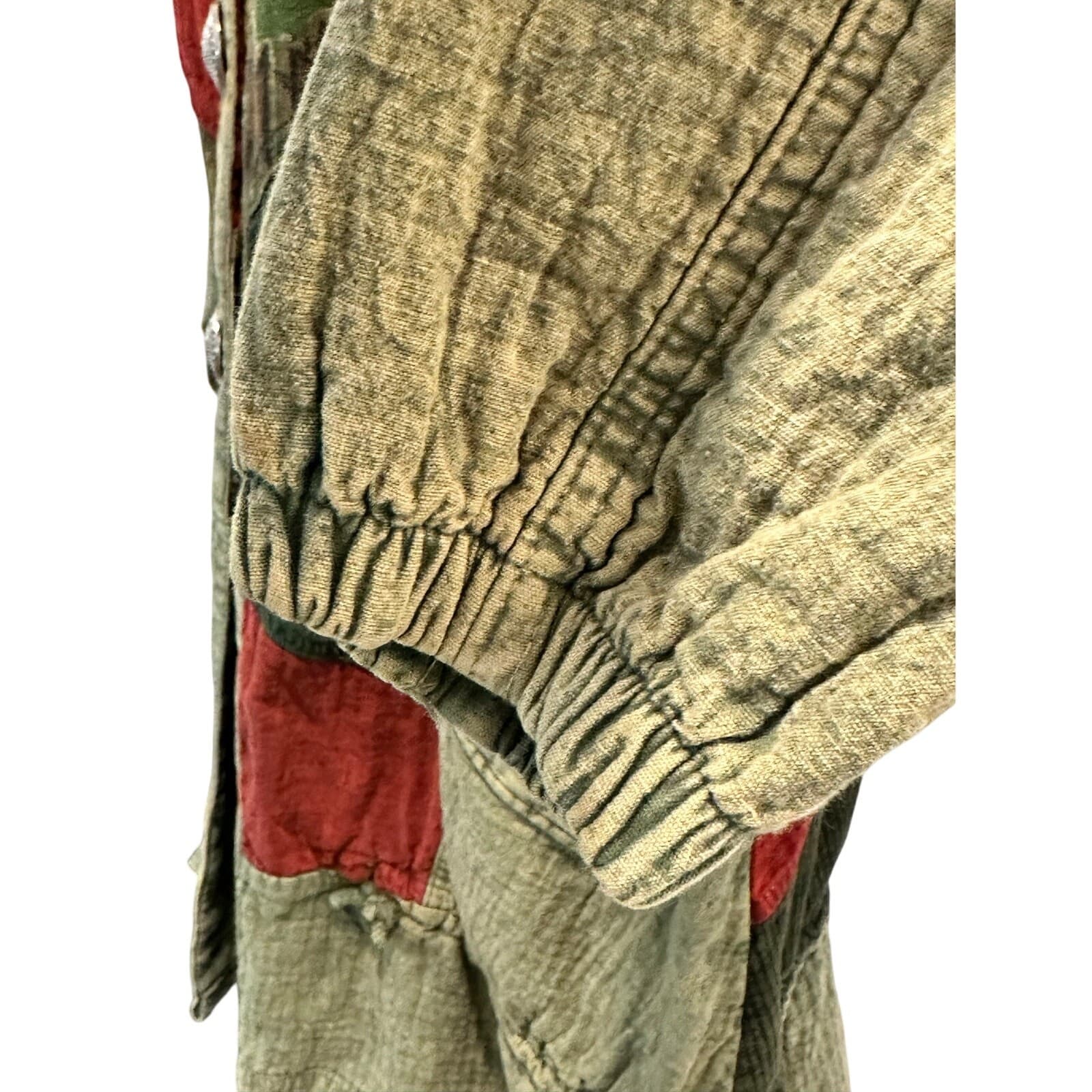 Asian inspired Oversized Vintage Washed Denim Colorful Patchwork Chore Jacket-L - Thumbnail 7