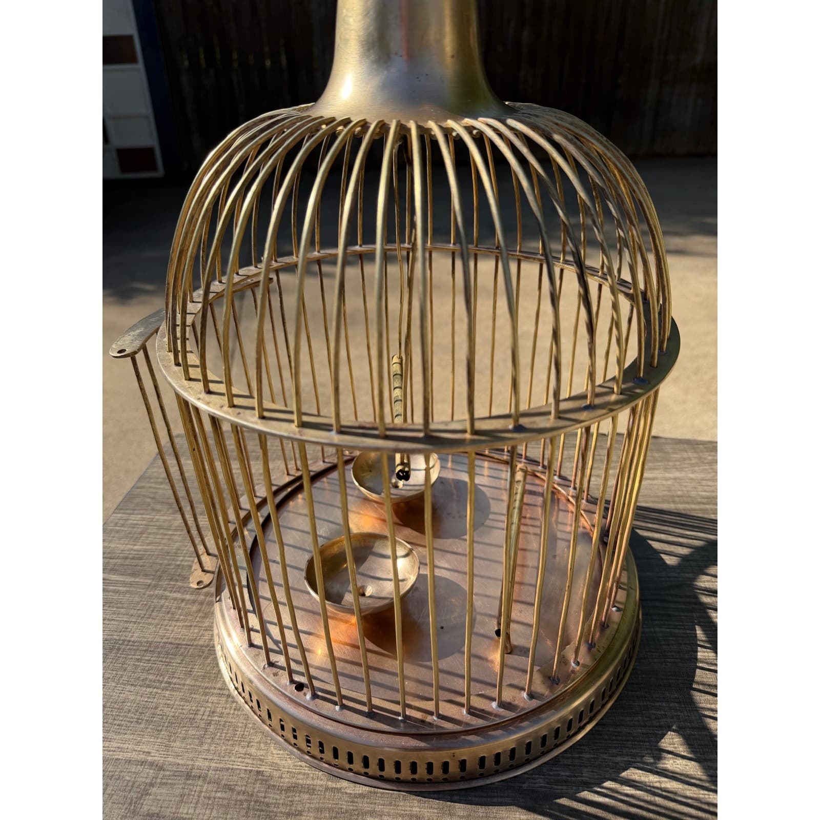 Solid Brass Vintage Mid-Century Domed 16 x 12 Hanging Birdcage Boho Chic Decor - Thumbnail 14