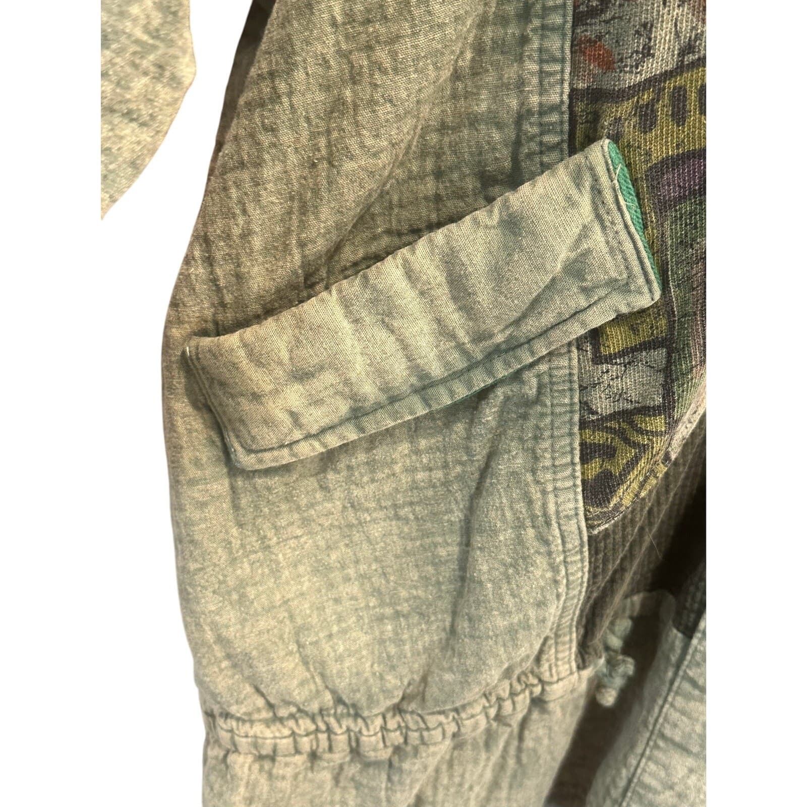 Asian inspired Oversized Vintage Washed Denim Colorful Patchwork Chore Jacket-L - Thumbnail 5