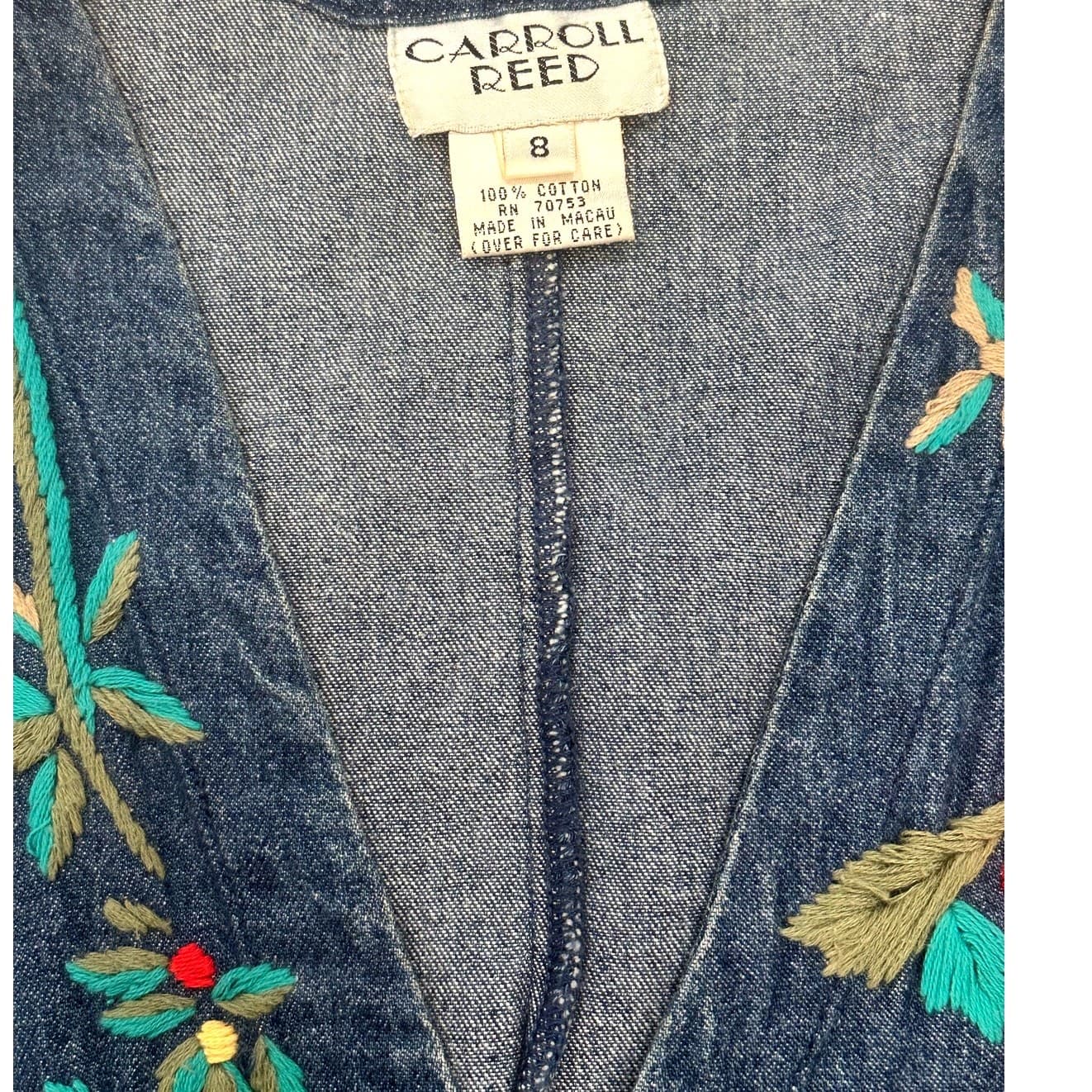 Carroll Reed Vintage Embroidered Denim Vest Women's Size 8-Excellent - Thumbnail 8