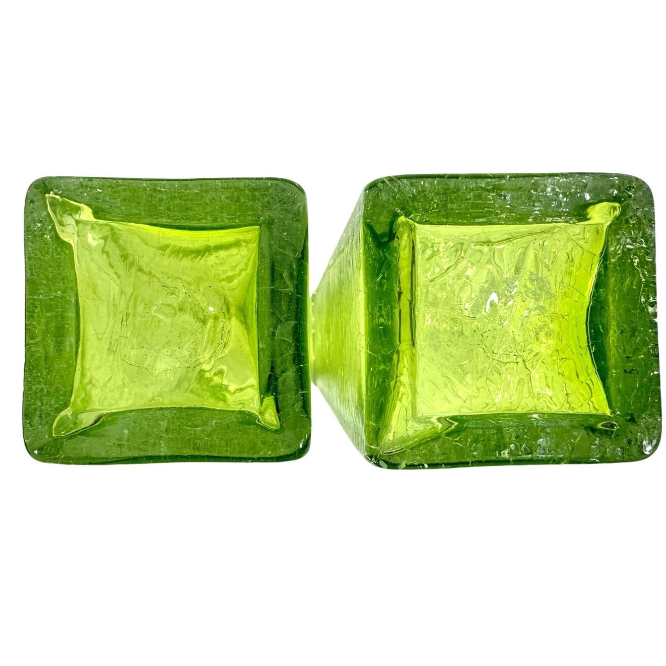 Art Glass MCM Vibrant Green Vintage Crackle Finish Rectangular 10" Vases-Pair! - Thumbnail 7