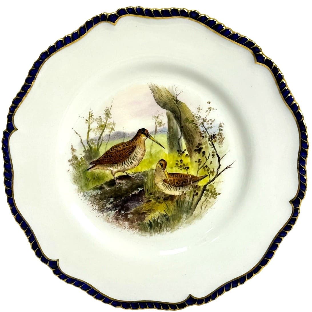 Antique Royal Worcester 1898 George Johnson Hand Painted Game Bird China-17 Pcs - Thumbnail 13