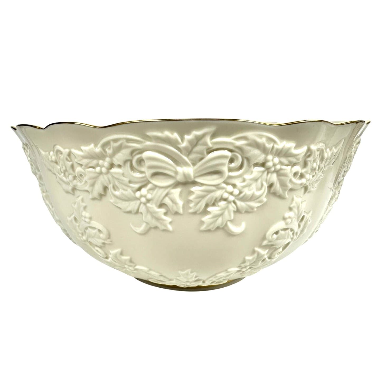 Lenox Holiday Hostess Collection Ivory Gold Rim Centerpiece 12.5"Punch Bowl-Mint