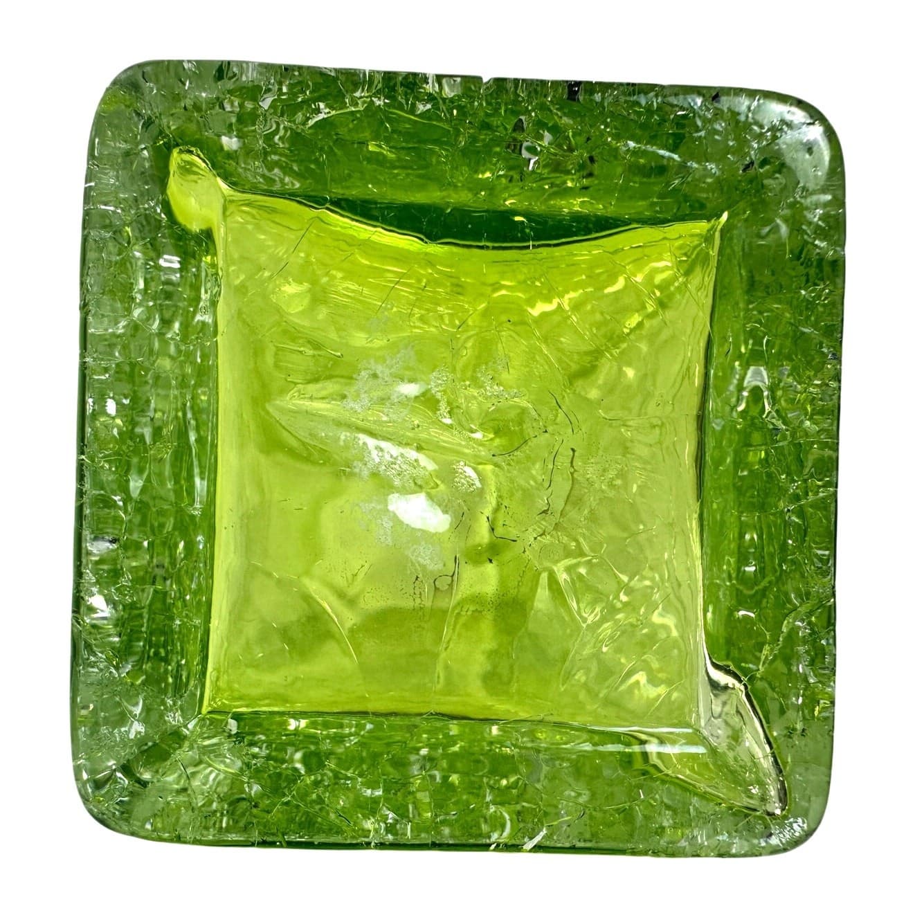 Art Glass MCM Vibrant Green Vintage Crackle Finish Rectangular 10" Vases-Pair! - Thumbnail 8