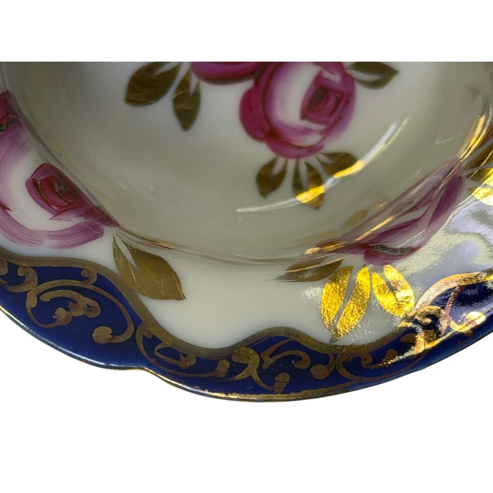 Antique Porcelain 4" Dip Bowls Cobalt Blue Gold Gilt Hand Painted Roses-Set of 5 - Thumbnail 7