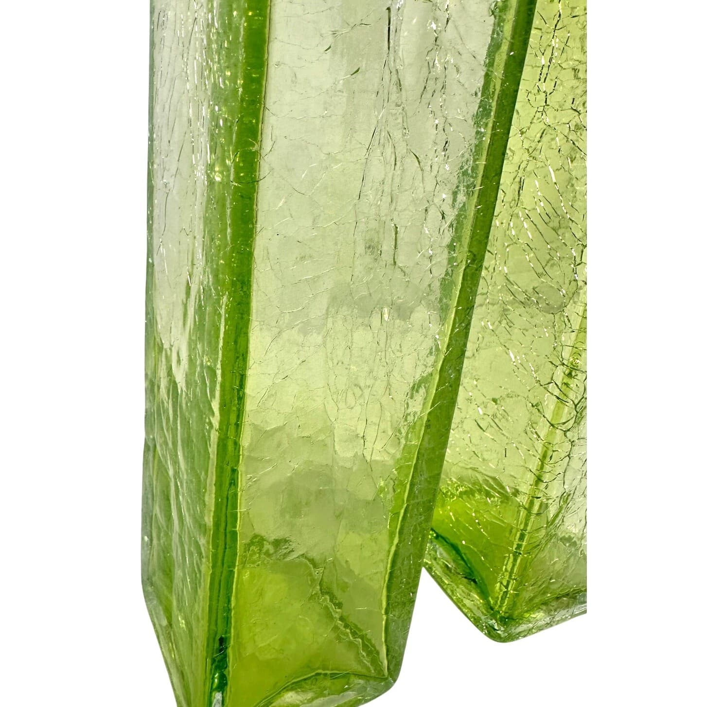 Art Glass MCM Vibrant Green Vintage Crackle Finish Rectangular 10" Vases-Pair! - Thumbnail 3