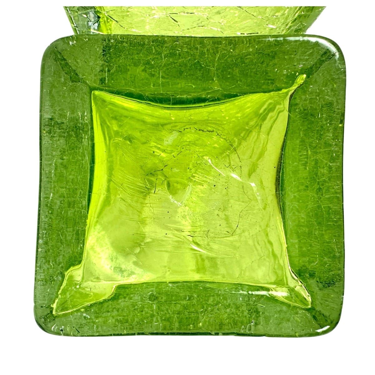 Art Glass MCM Vibrant Green Vintage Crackle Finish Rectangular 10" Vases-Pair! - Thumbnail 9