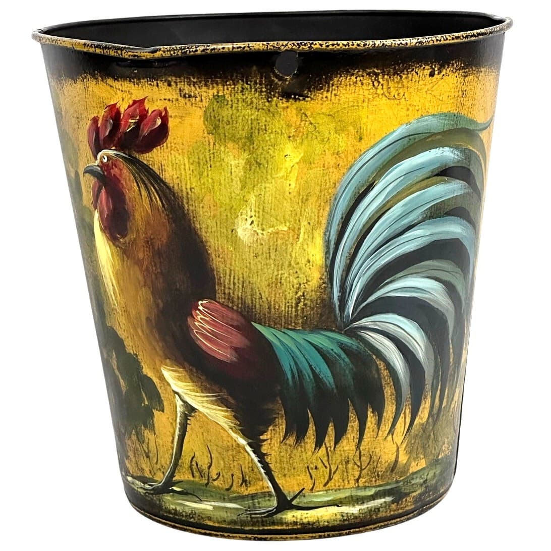 John Dunn Original 1999 Signed Tole Rooster/Gentleman Folk Art Sap Syrup Tin! - Thumbnail 2