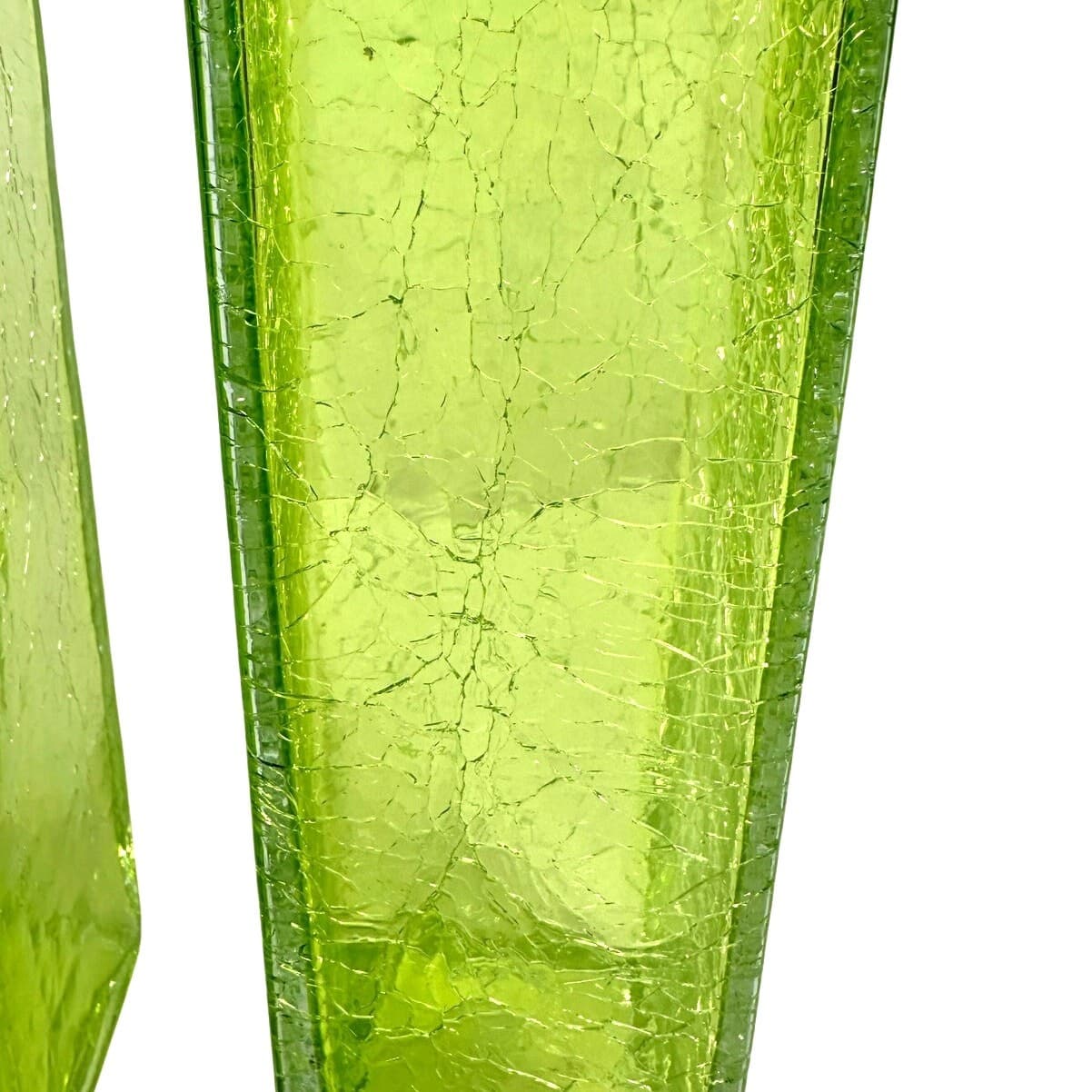 Art Glass MCM Vibrant Green Vintage Crackle Finish Rectangular 10" Vases-Pair! - Thumbnail 2