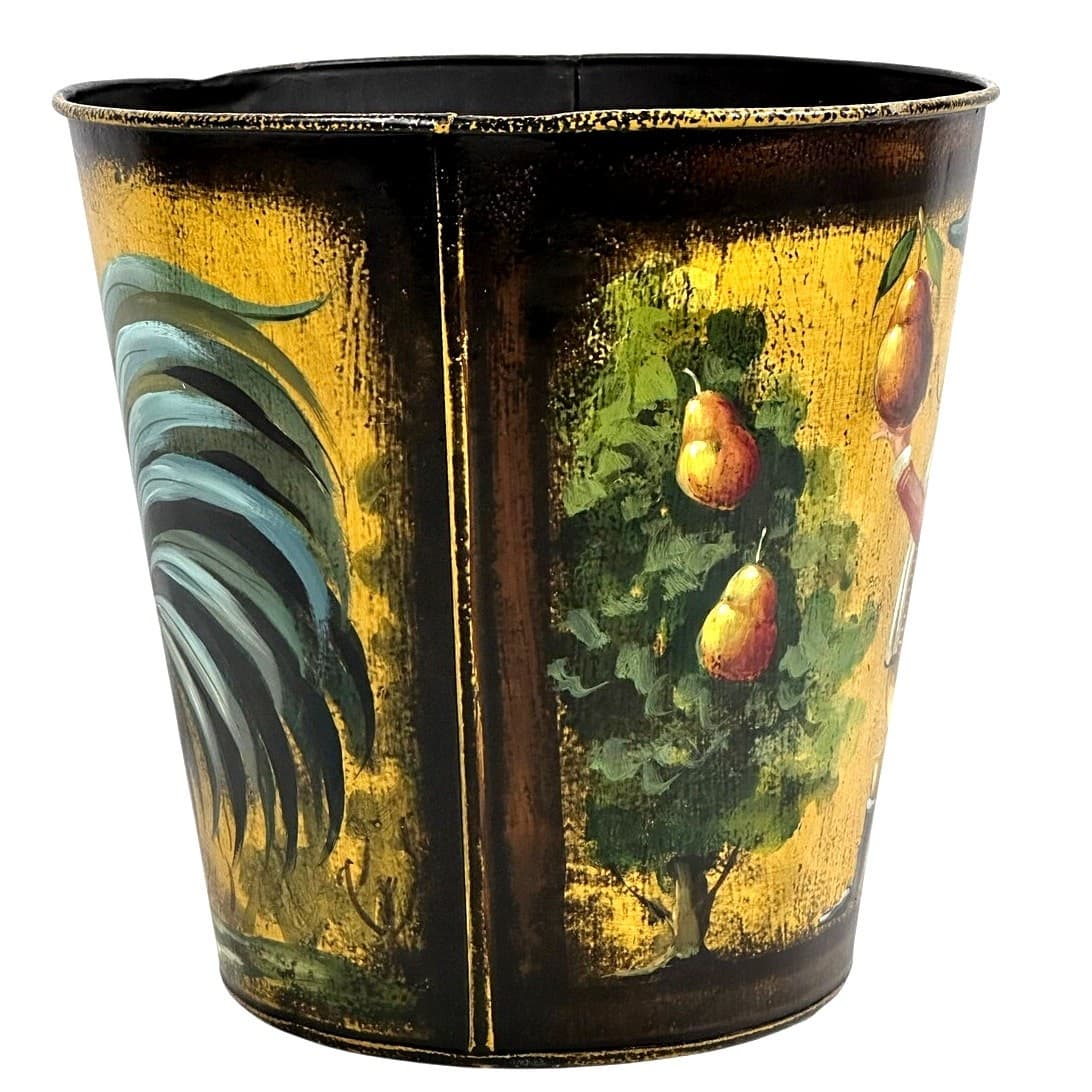 John Dunn Original 1999 Signed Tole Rooster/Gentleman Folk Art Sap Syrup Tin! - Thumbnail 3