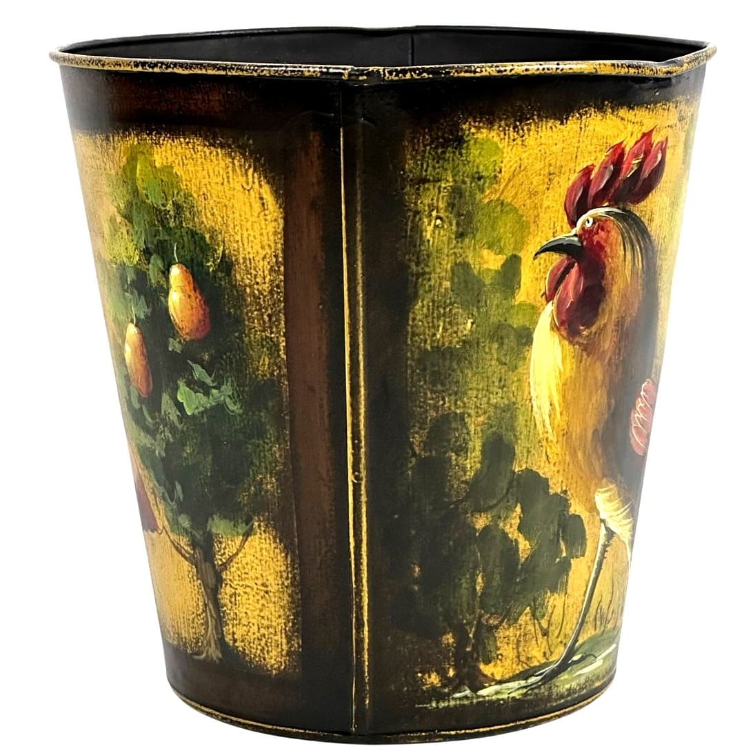 John Dunn Original 1999 Signed Tole Rooster/Gentleman Folk Art Sap Syrup Tin! - Thumbnail 4