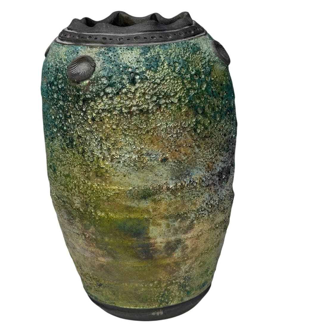Signed Trent Tally Pottery Vase Clay Art Works Lava Glaze Textured Ceramic 8.5" - Thumbnail 3