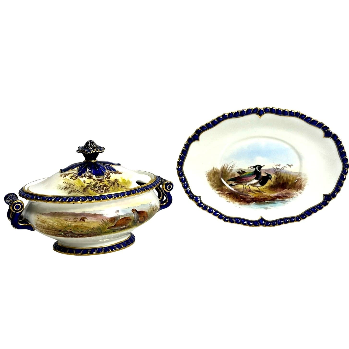 Antique Royal Worcester 1898 George Johnson Hand Painted Game Bird China-17 Pcs - Thumbnail 15