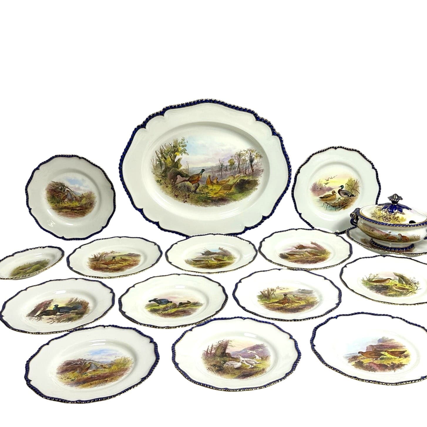Antique Royal Worcester 1898 George Johnson Hand Painted Game Bird China-17 Pcs - Thumbnail 2