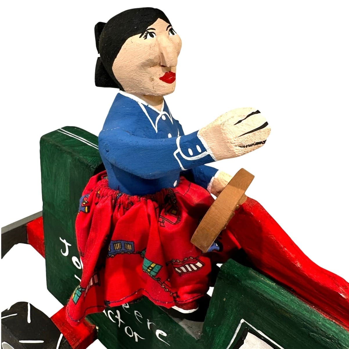 Delbert Buck Navajo Folk Art Wood Carving-Woman and John Deere Tractor-Signed - Thumbnail 3