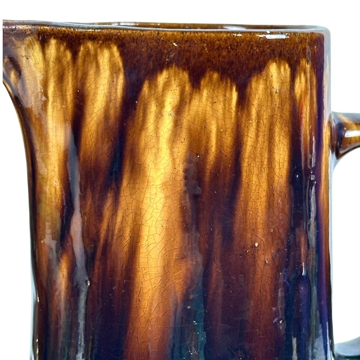 Antique Bennington Rockingham Tall Earthenware Pottery Pitcher-Excellent! - Thumbnail 4