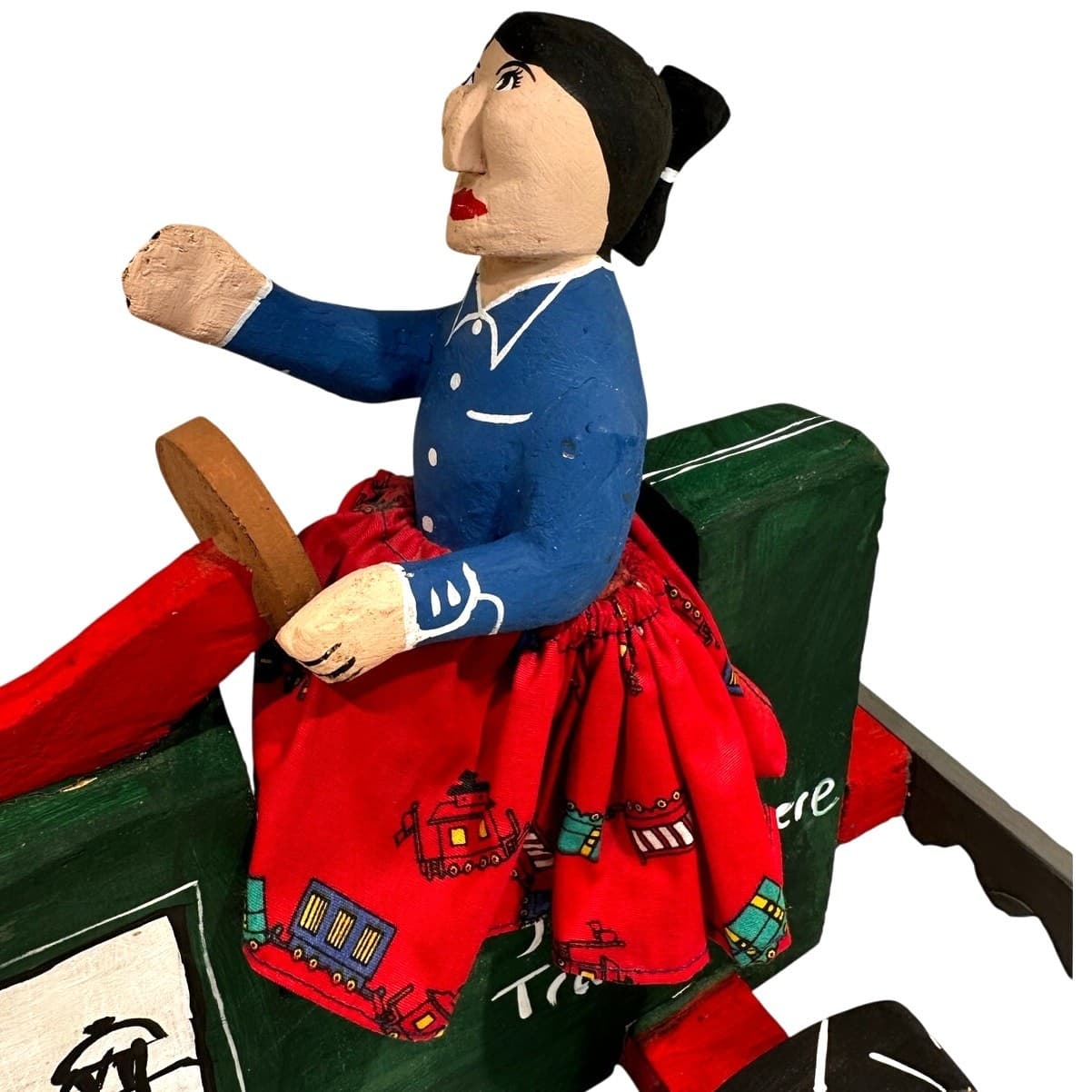 Delbert Buck Navajo Folk Art Wood Carving-Woman and John Deere Tractor-Signed - Thumbnail 2