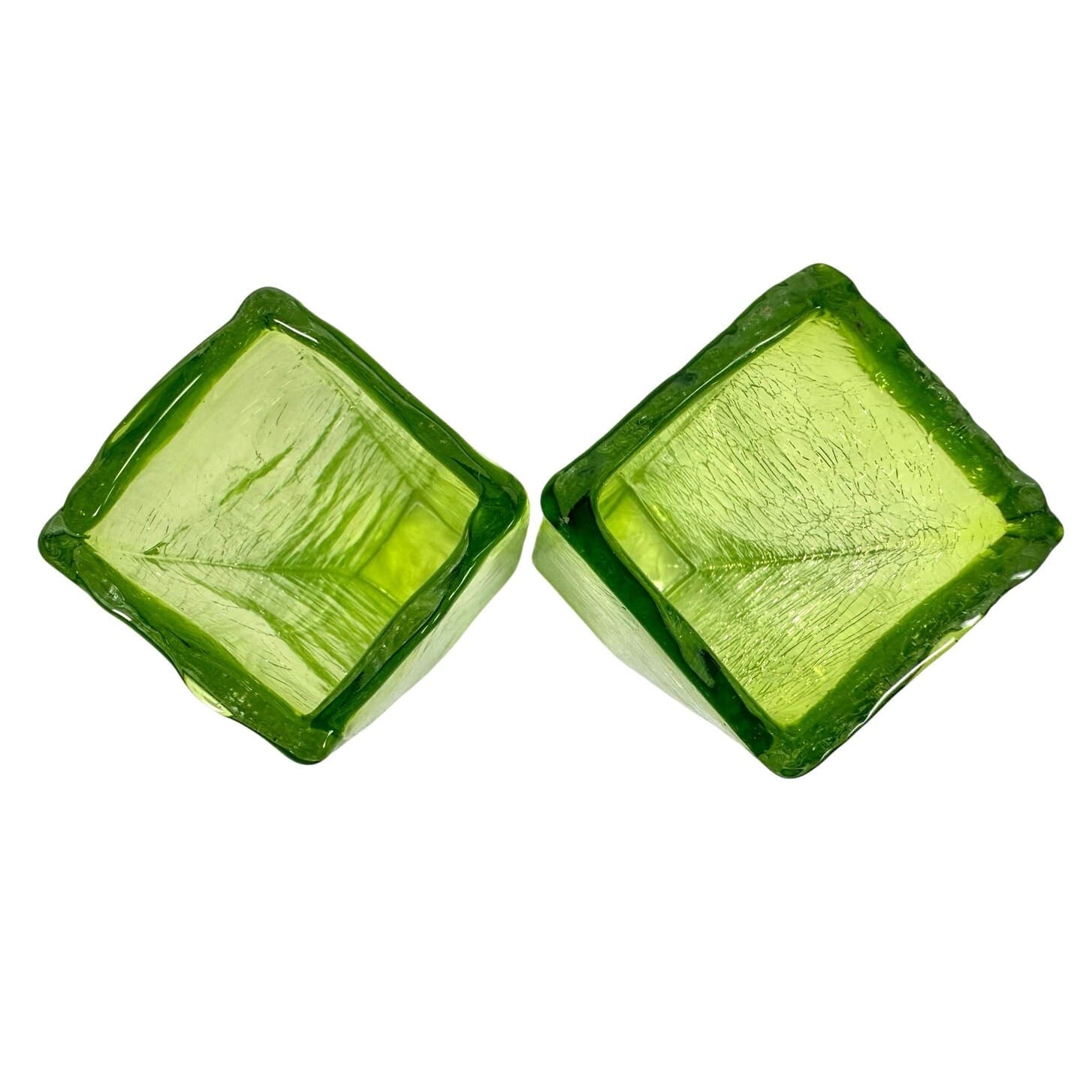 Art Glass MCM Vibrant Green Vintage Crackle Finish Rectangular 10" Vases-Pair! - Thumbnail 6
