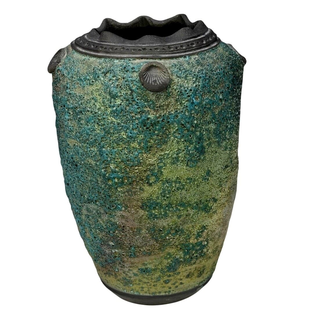 Signed Trent Tally Pottery Vase Clay Art Works Lava Glaze Textured Ceramic 8.5" - Thumbnail 2