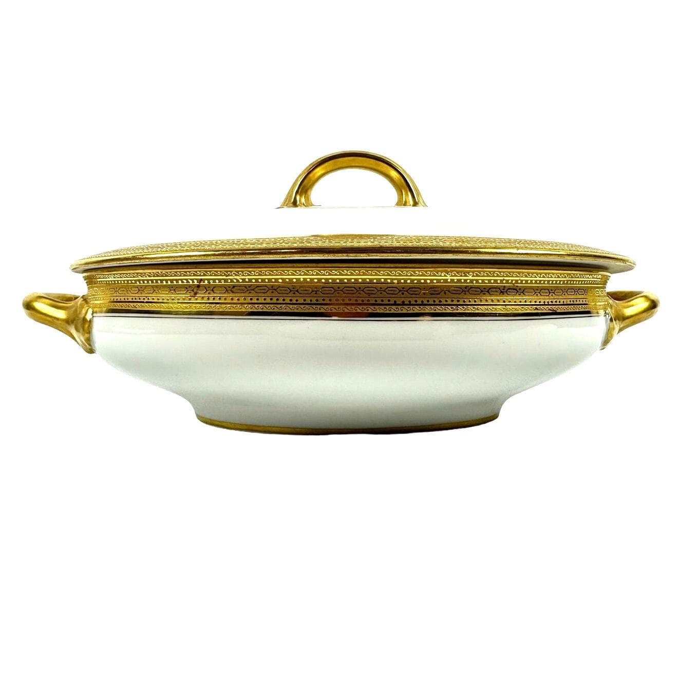 Wm Guerin & Co Limoges France White Antique Covered Serving Dish Gold Accents! - Thumbnail 3