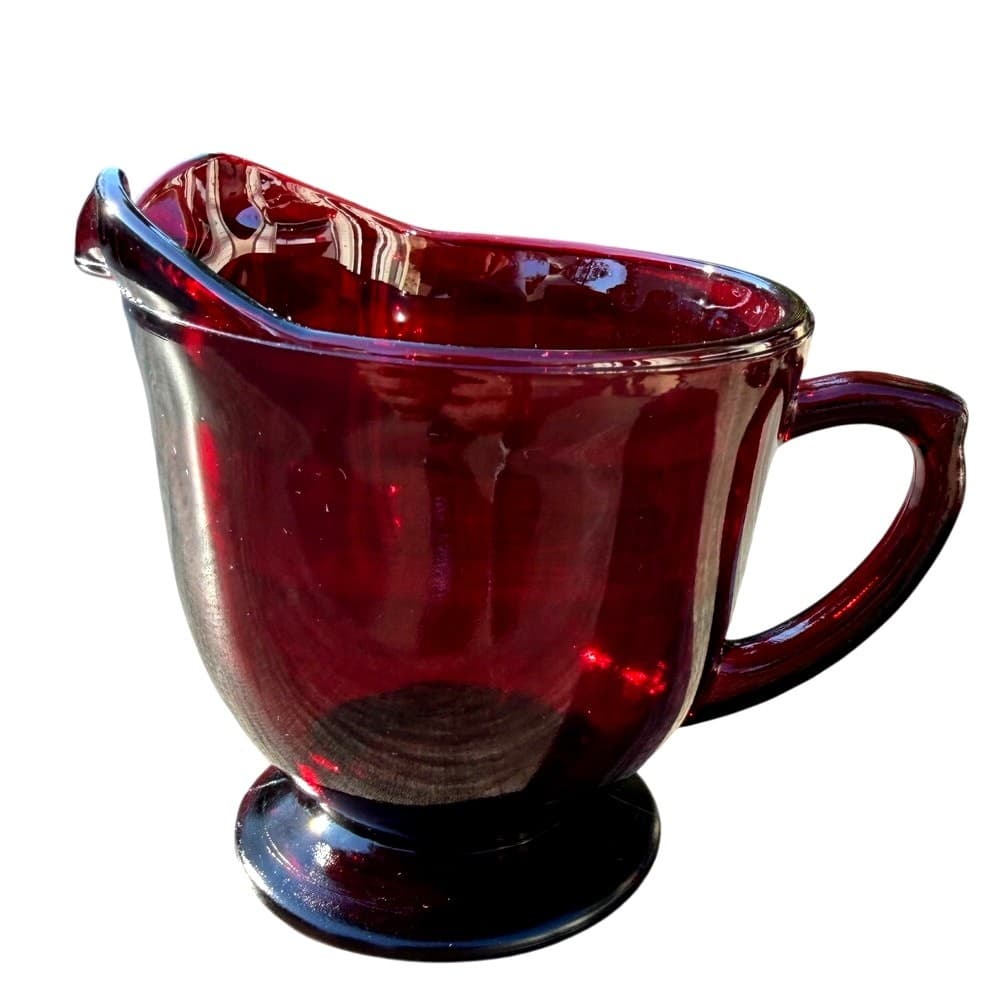 Anchor Hocking Retired R4000 Royal Ruby Footed Creamer and Open Sugar-Excellent - Thumbnail 4