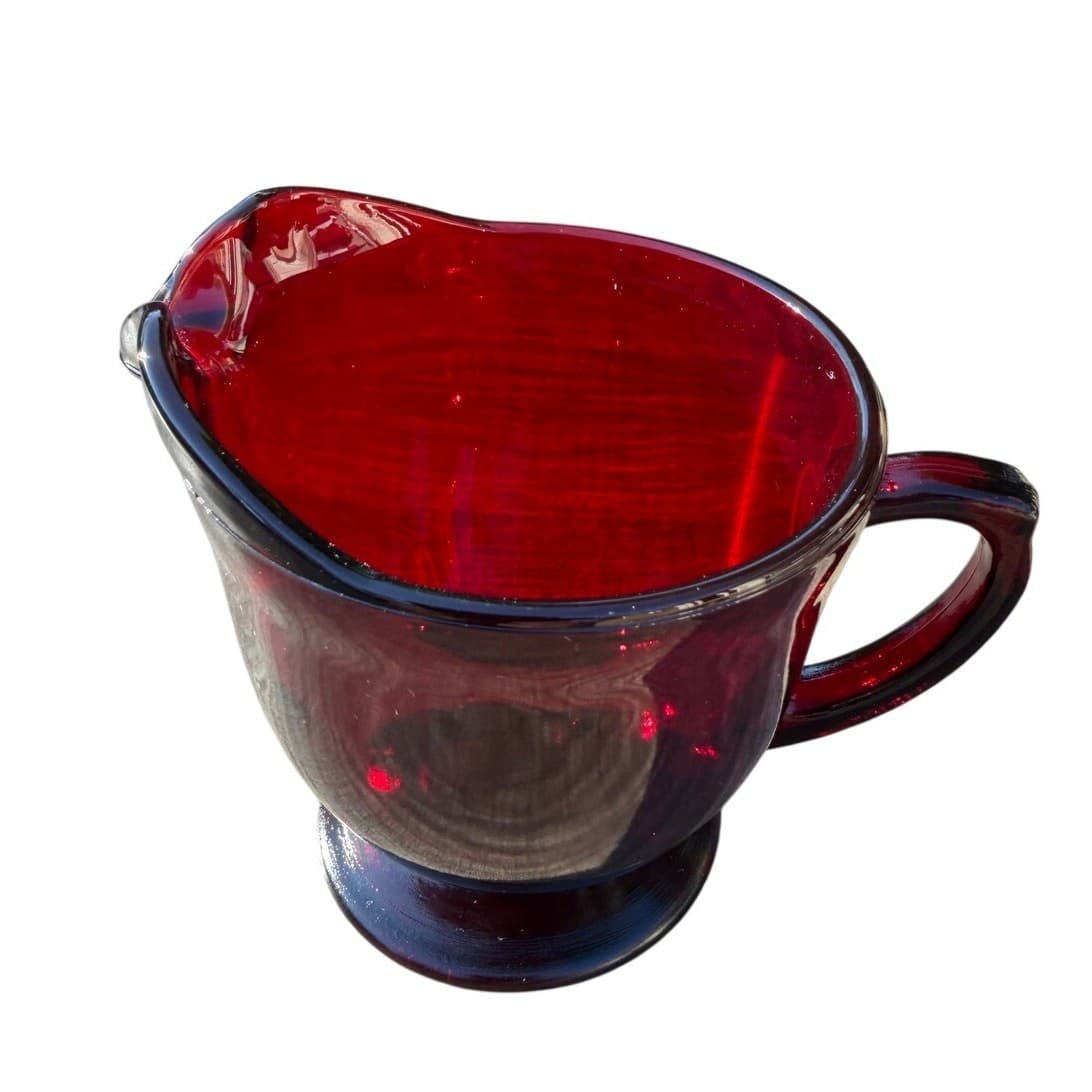 Anchor Hocking Retired R4000 Royal Ruby Footed Creamer and Open Sugar-Excellent - Thumbnail 7