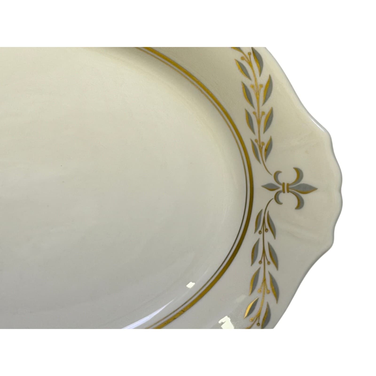 Syracuse Retired 1962-1966 'Fleur De Lis Gray' 14 x 10 Oval Serving Platter-Rare - Thumbnail 4