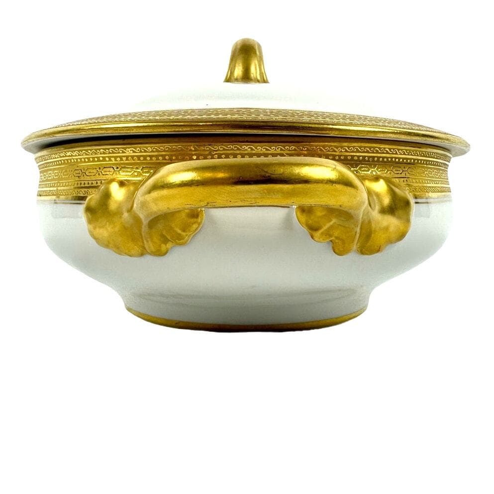 Wm Guerin & Co Limoges France White Antique Covered Serving Dish Gold Accents! - Thumbnail 4