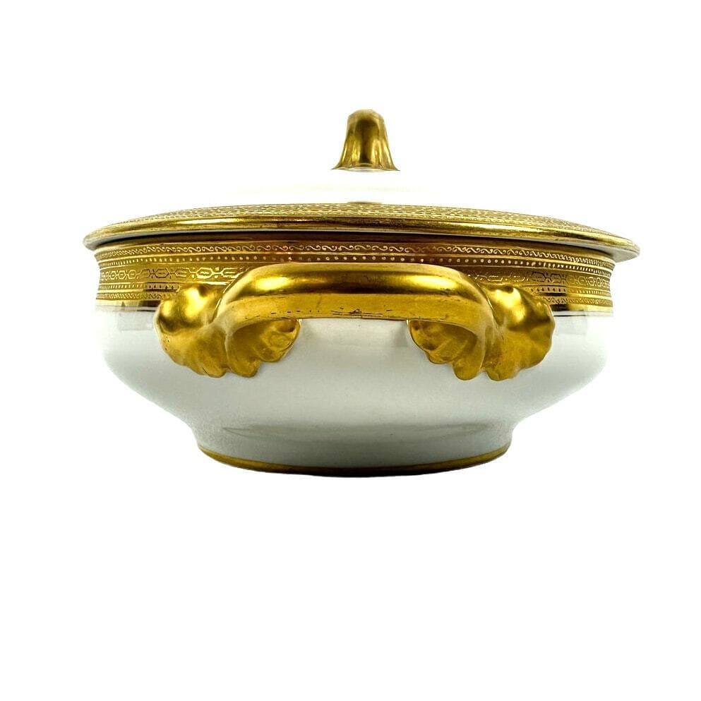 Wm Guerin & Co Limoges France White Antique Covered Serving Dish Gold Accents! - Thumbnail 6