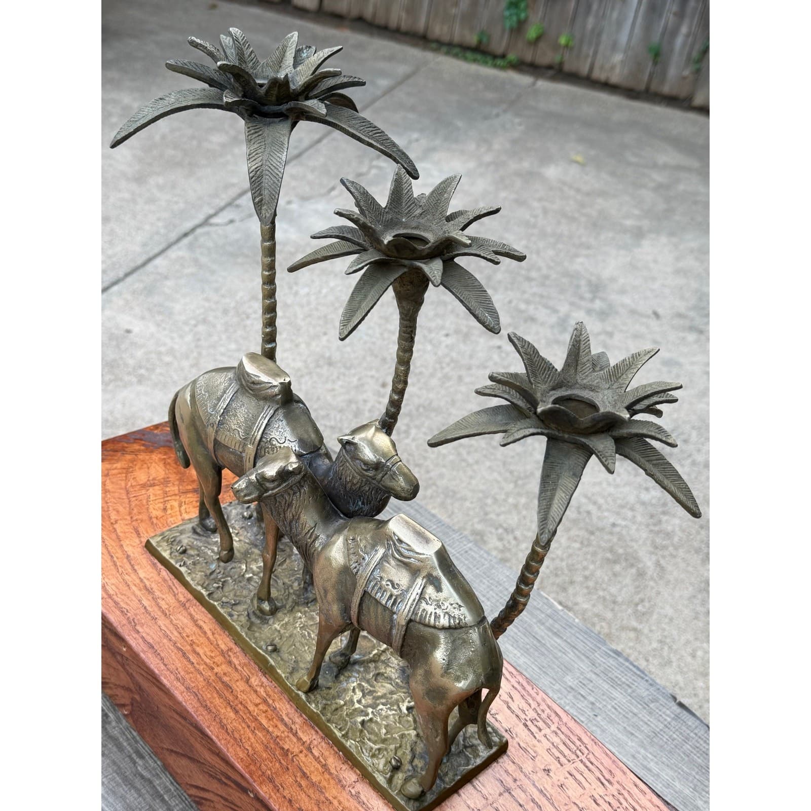 Vintage Brass Camel Palm Tree Candle Holder Sculpture Hollywood Regency MCM - Thumbnail 9