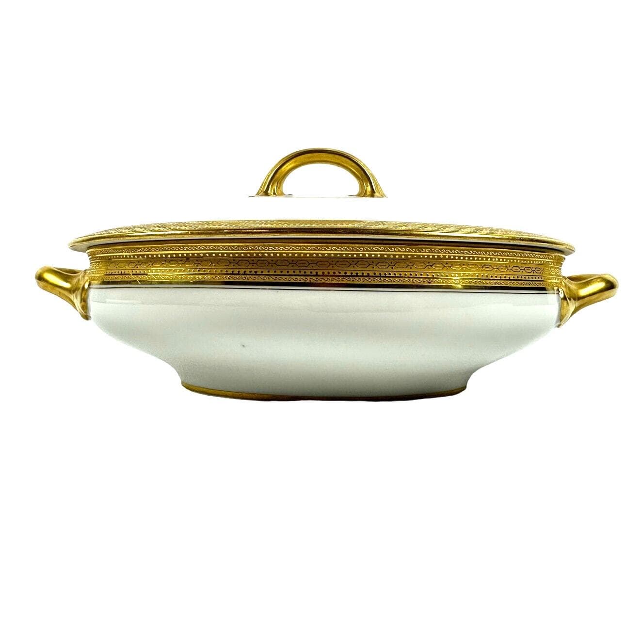 Wm Guerin & Co Limoges France White Antique Covered Serving Dish Gold Accents! - Thumbnail 5