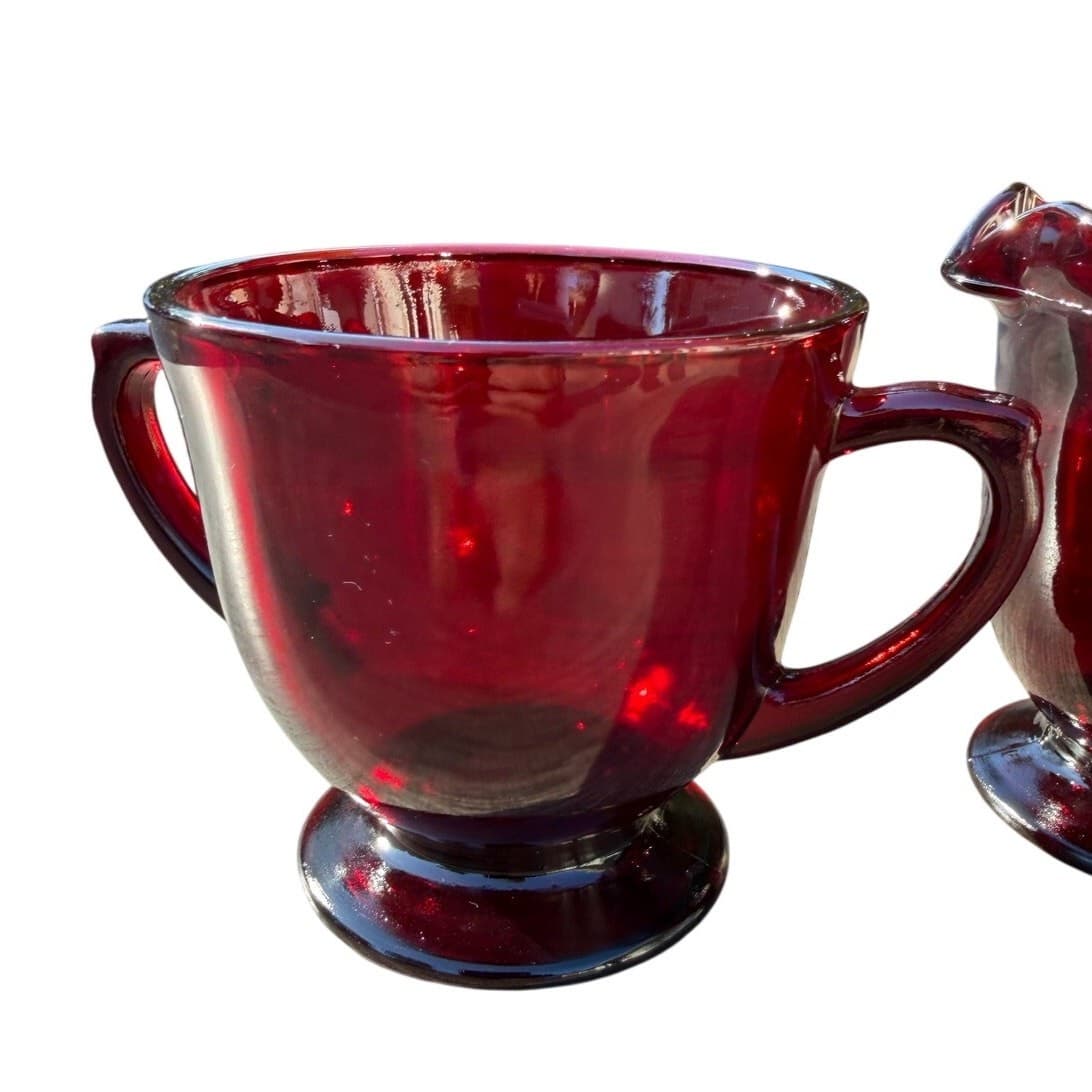 Anchor Hocking Retired R4000 Royal Ruby Footed Creamer and Open Sugar-Excellent - Thumbnail 6
