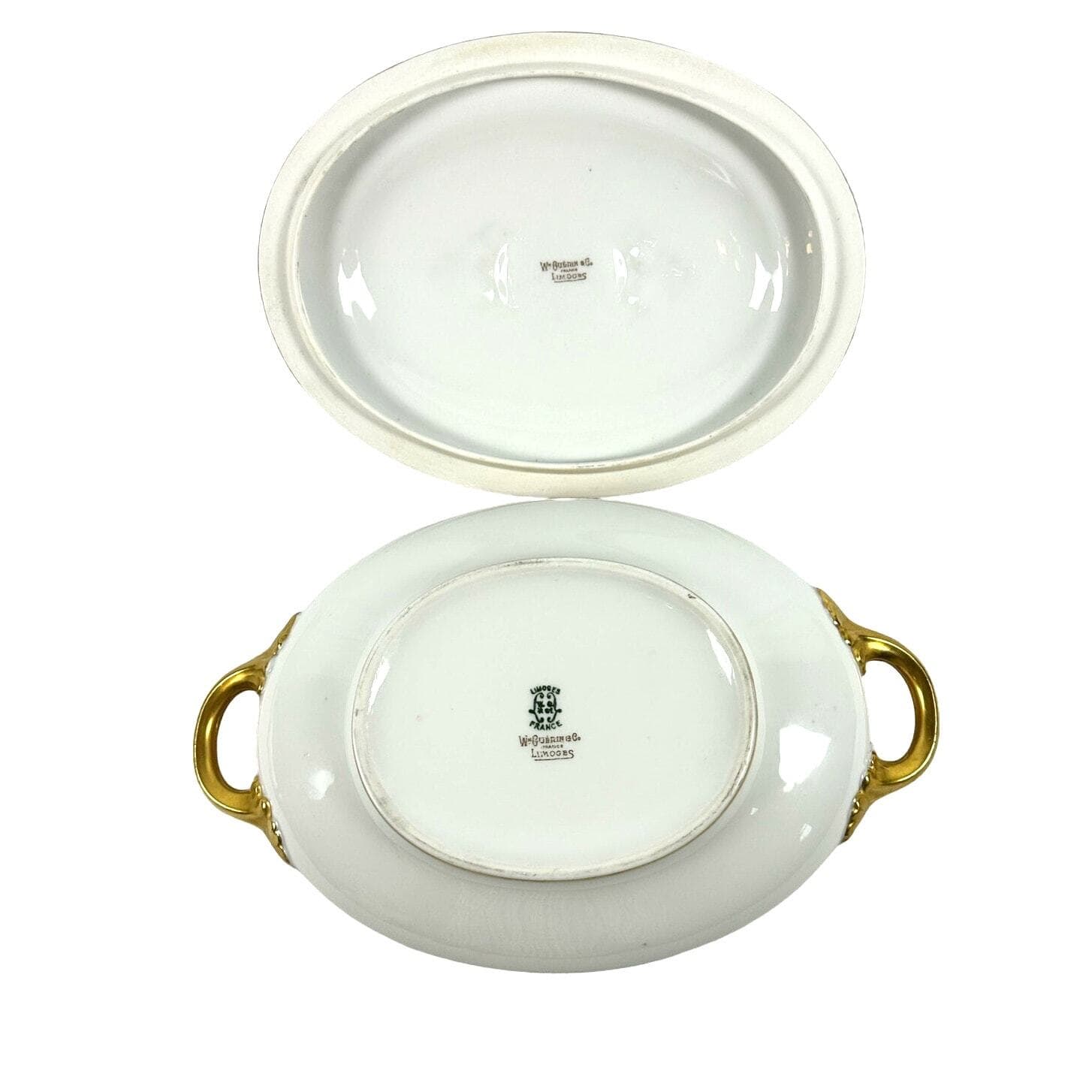 Wm Guerin & Co Limoges France White Antique Covered Serving Dish Gold Accents! - Thumbnail 12