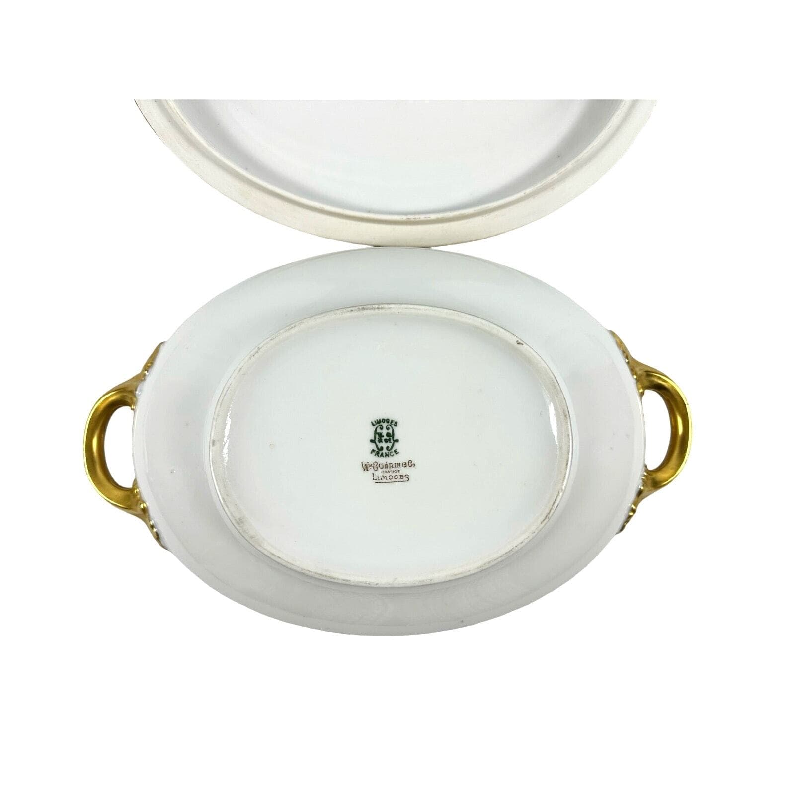 Wm Guerin & Co Limoges France White Antique Covered Serving Dish Gold Accents! - Thumbnail 10