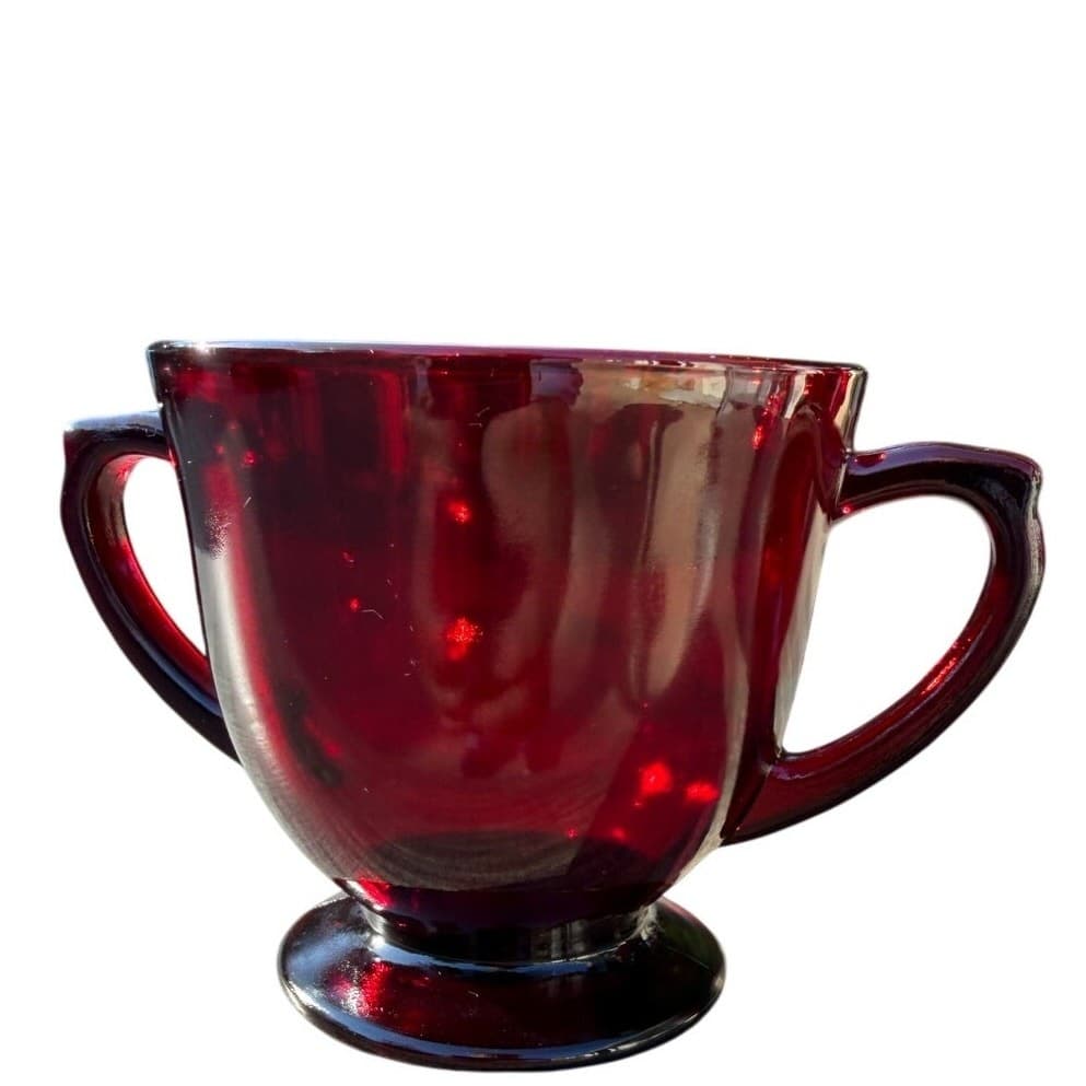 Anchor Hocking Retired R4000 Royal Ruby Footed Creamer and Open Sugar-Excellent - Thumbnail 2