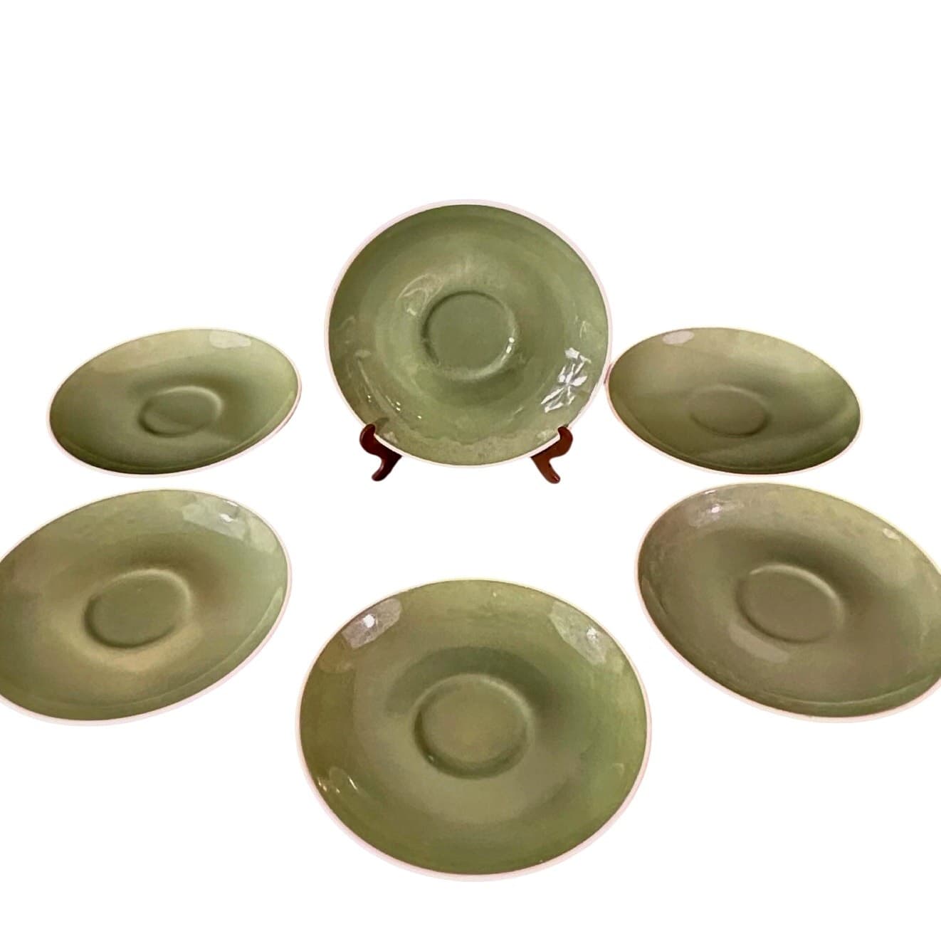 Ironstone USA Vintage Green 6.25" Ceramic Saucers-Set of 6