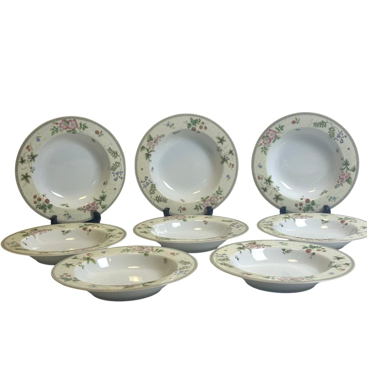 Wedgwood Vintage 1997 "Fleur" 9" Large Rim Soup/Pasta Bowls-Excellent-Set of 8 - Thumbnail 2